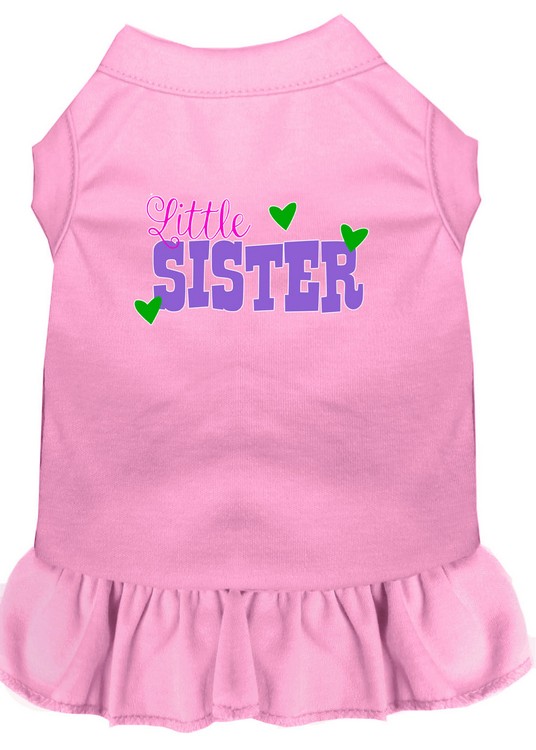 Little Sister Screen Print Dog Dress Light Pink Med